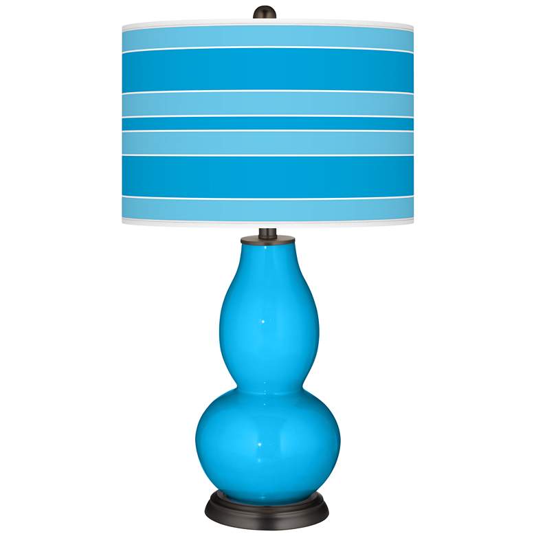 Image 1 Sky Blue Bold Stripe Double Gourd Table Lamp