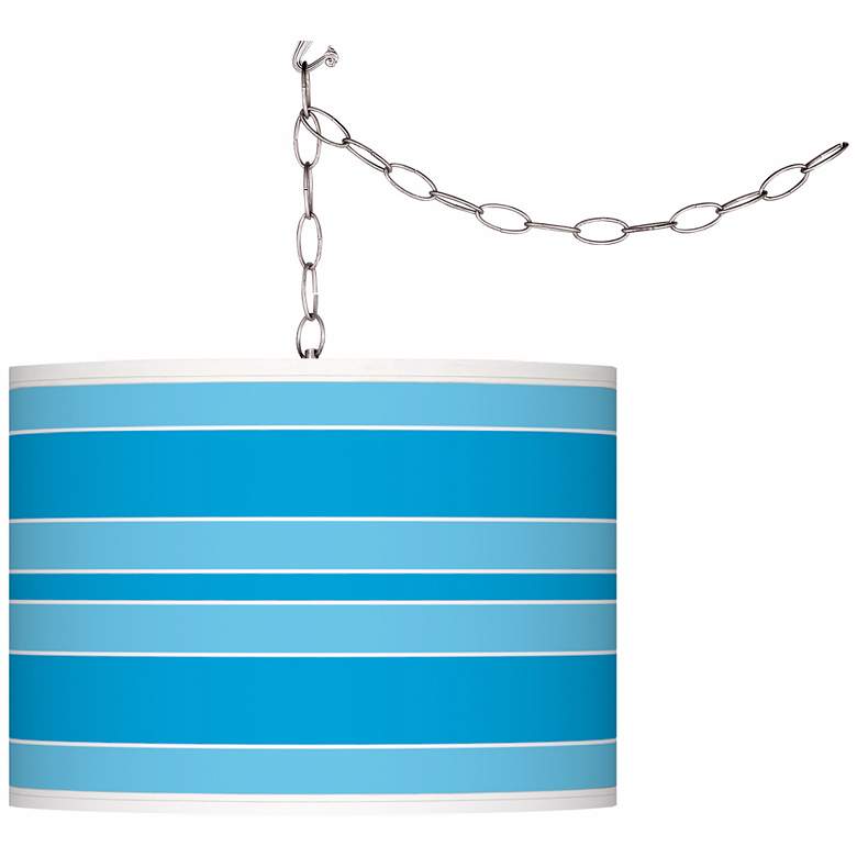 Image 1 Sky Blue Bold Stripe Giclee Glow Plug-In Swag Pendant