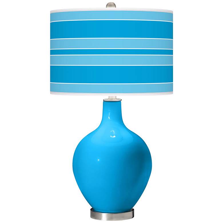 Image 1 Sky Blue Bold Stripe Ovo Table Lamp