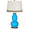 Sky Blue Double Gourd Table Lamp with Scallop Lace Trim