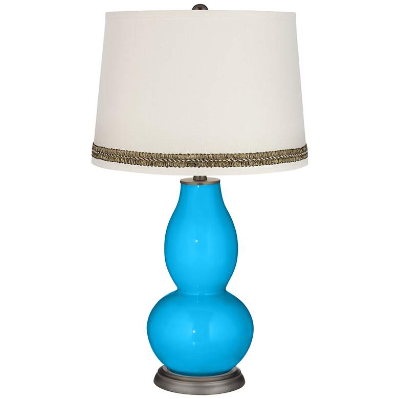 Image 1 Sky Blue Double Gourd Table Lamp with Wave Braid Trim