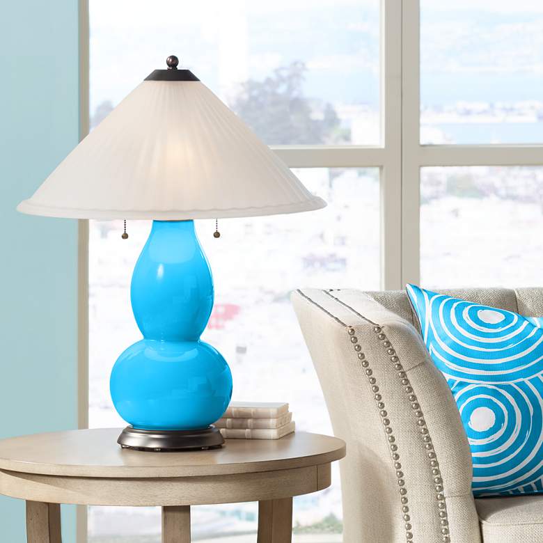 Image 1 Sky Blue Fulton Table Lamp with Fluted Glass Shade
