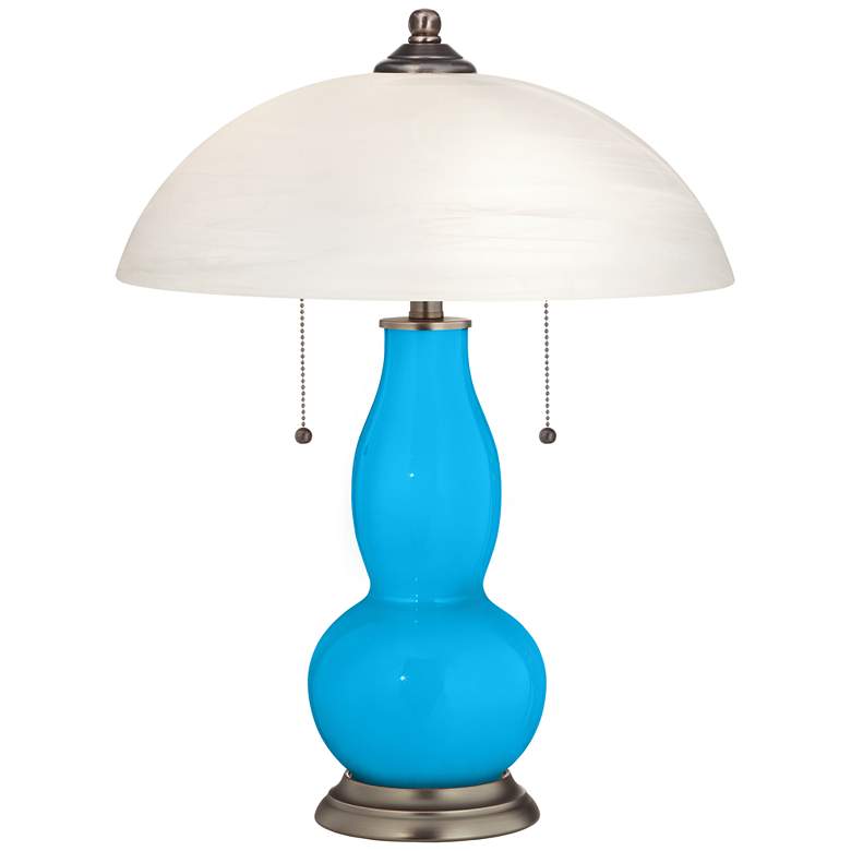 Sky Blue Gourd-Shaped Table Lamp with Alabaster Shade