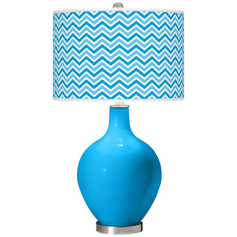 Image 1 Sky Blue Narrow Zig Zag Ovo Table Lamp