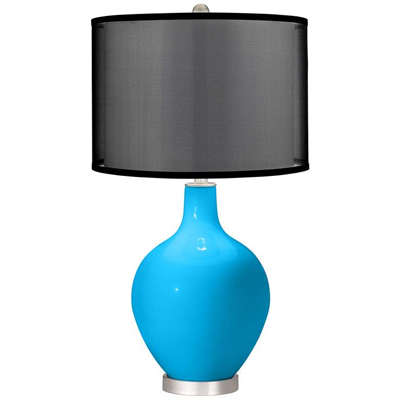 Image 1 Sky Blue Ovo Table Lamp with Organza Black Shade