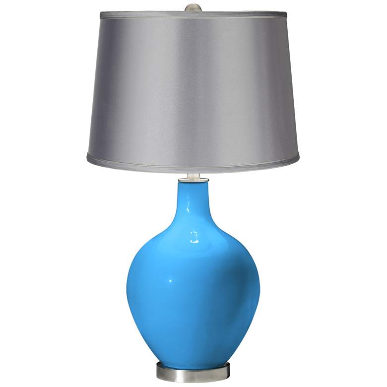 Image 1 Sky Blue - Satin Light Gray Shade Ovo Table Lamp