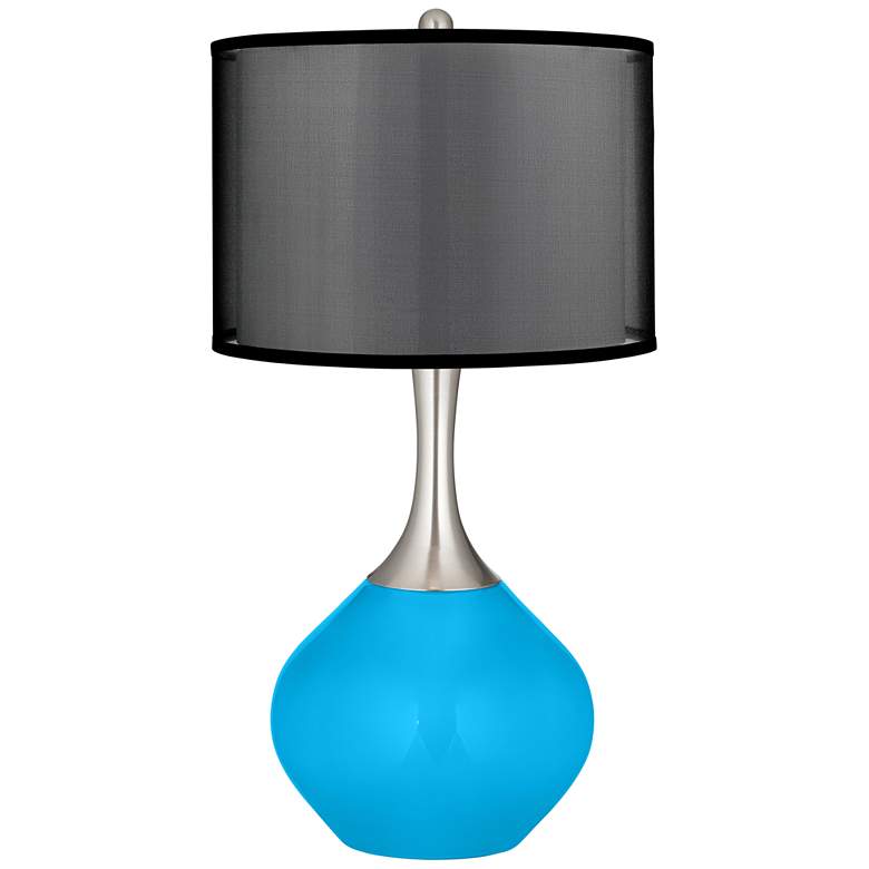 Image 1 Sky Blue Spencer Table Lamp with Organza Black Shade