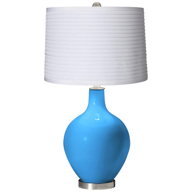 Image 1 Sky Blue White Pleated Shade Ovo Table Lamp
