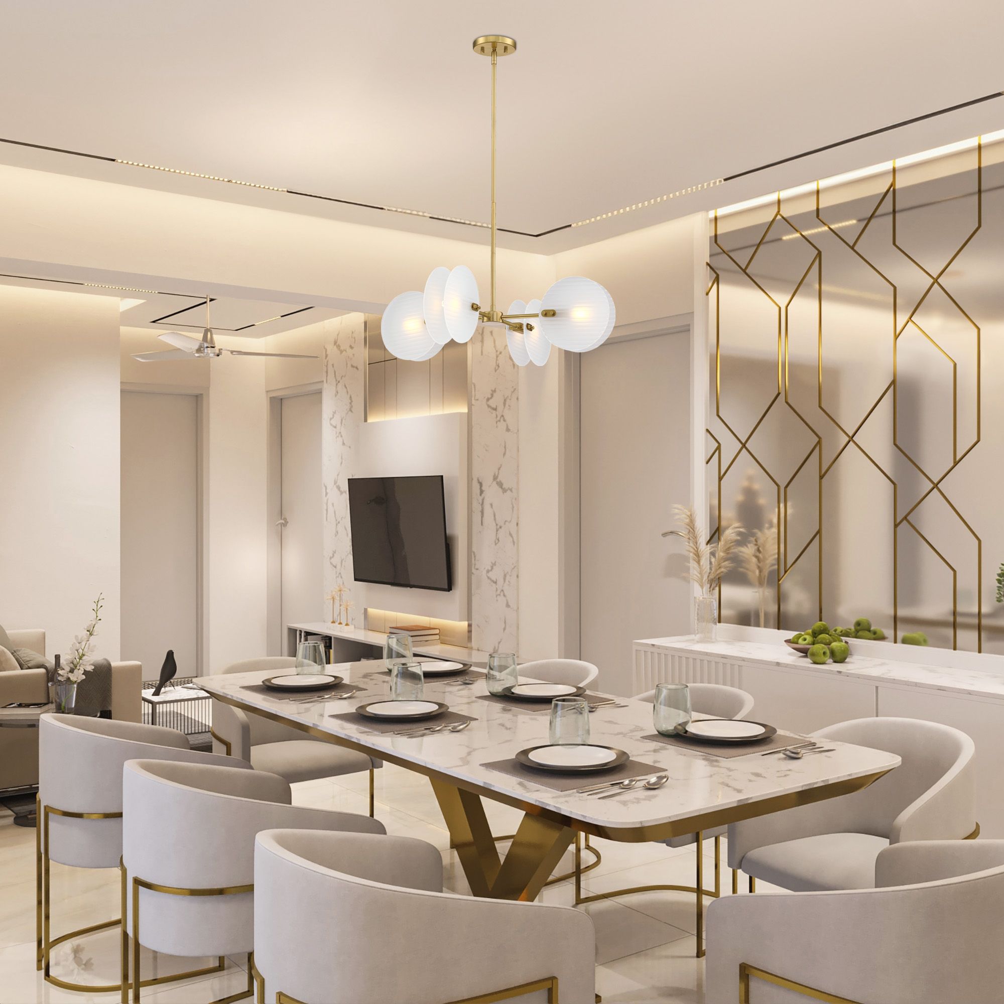 Sky Fall 4-Light Brushed Gold Contemporary Geometric Chandelier