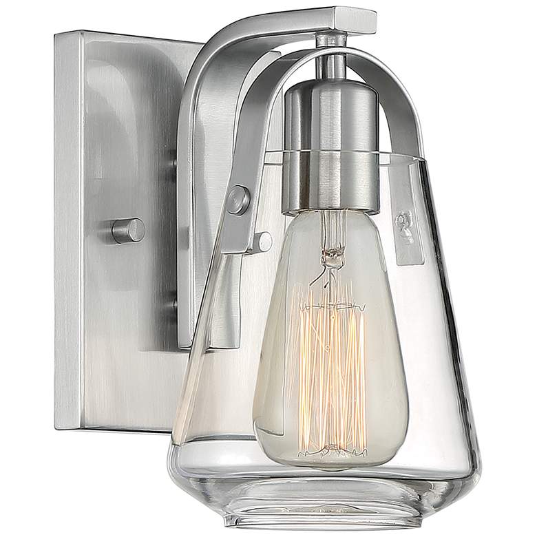 Image 1 Skybridge; 1 Light; Vanity Fixture; Brushed Nickel Finish with Clear Glass