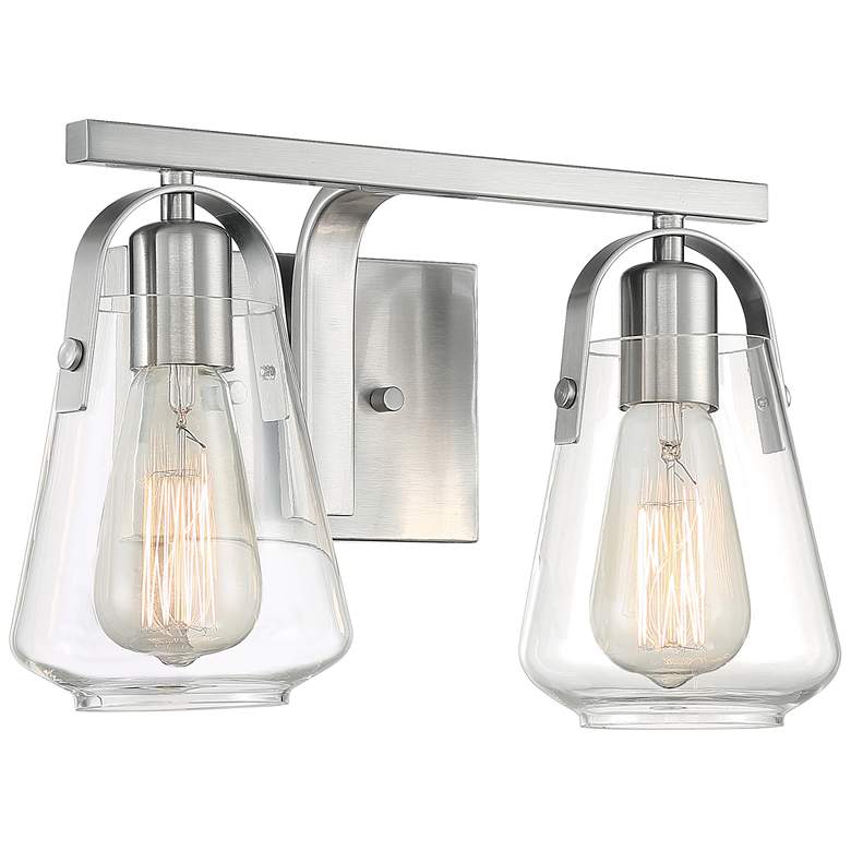 Image 1 Skybridge; 2 Light; Vanity Fixture; Brushed Nickel Finish with Clear Glass