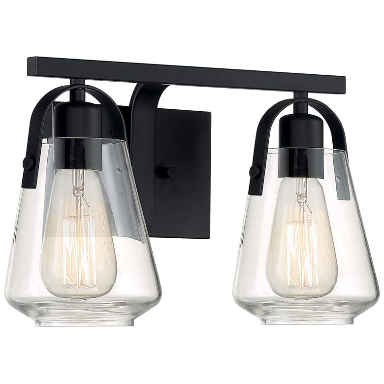 Image 1 Skybridge; 2 Light; Vanity Fixture; Matte Black Finish with Clear Glass