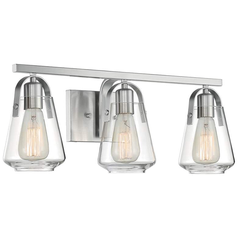 Image 1 Skybridge; 3 Light; Vanity Fixture; Brushed Nickel Finish with Clear Glass