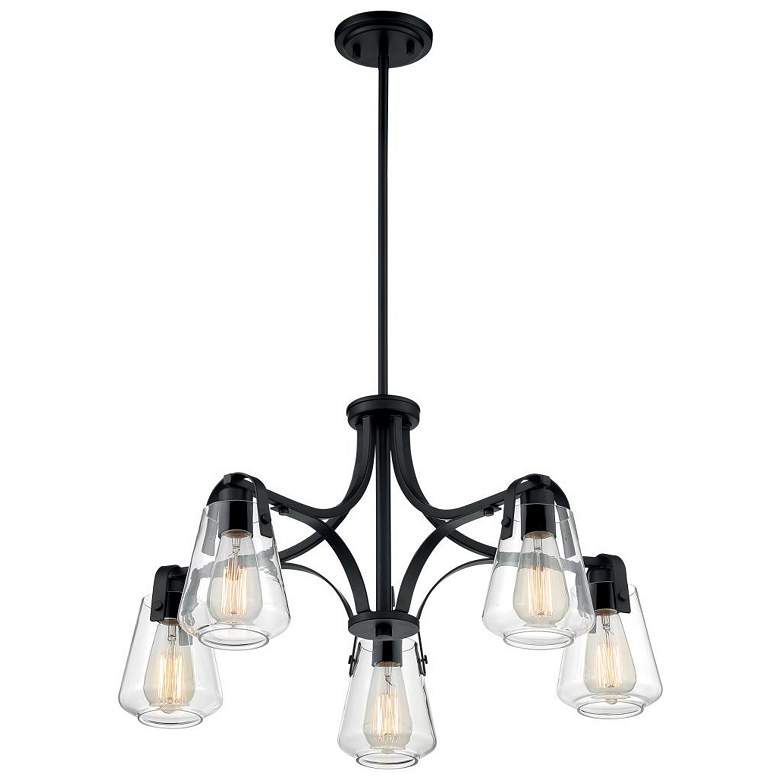 Image 1 Skybridge; 5 Light; Chandelier Fixture; Matte Black Finish with Clear Glass