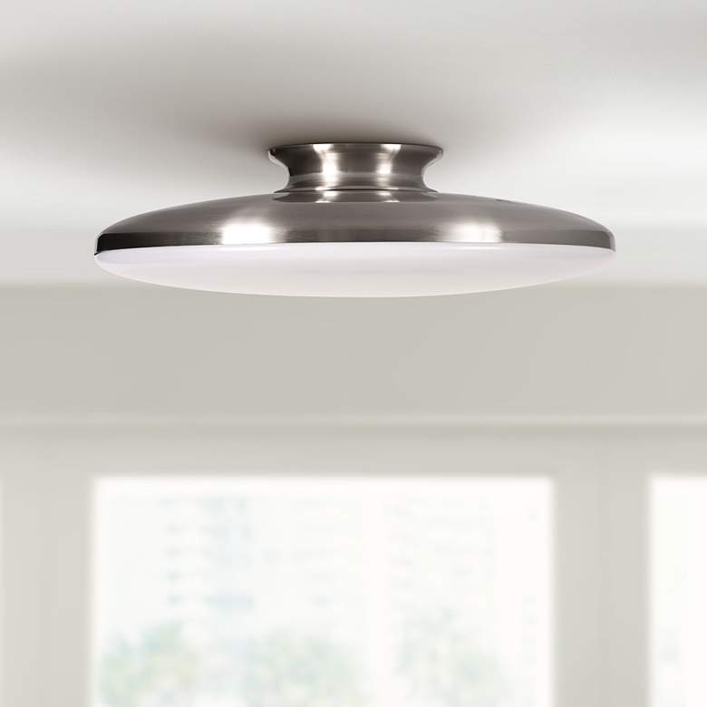 Image 1 Skye 15 inch Wide Round Satin Nickel Metal LED Ceiling Light