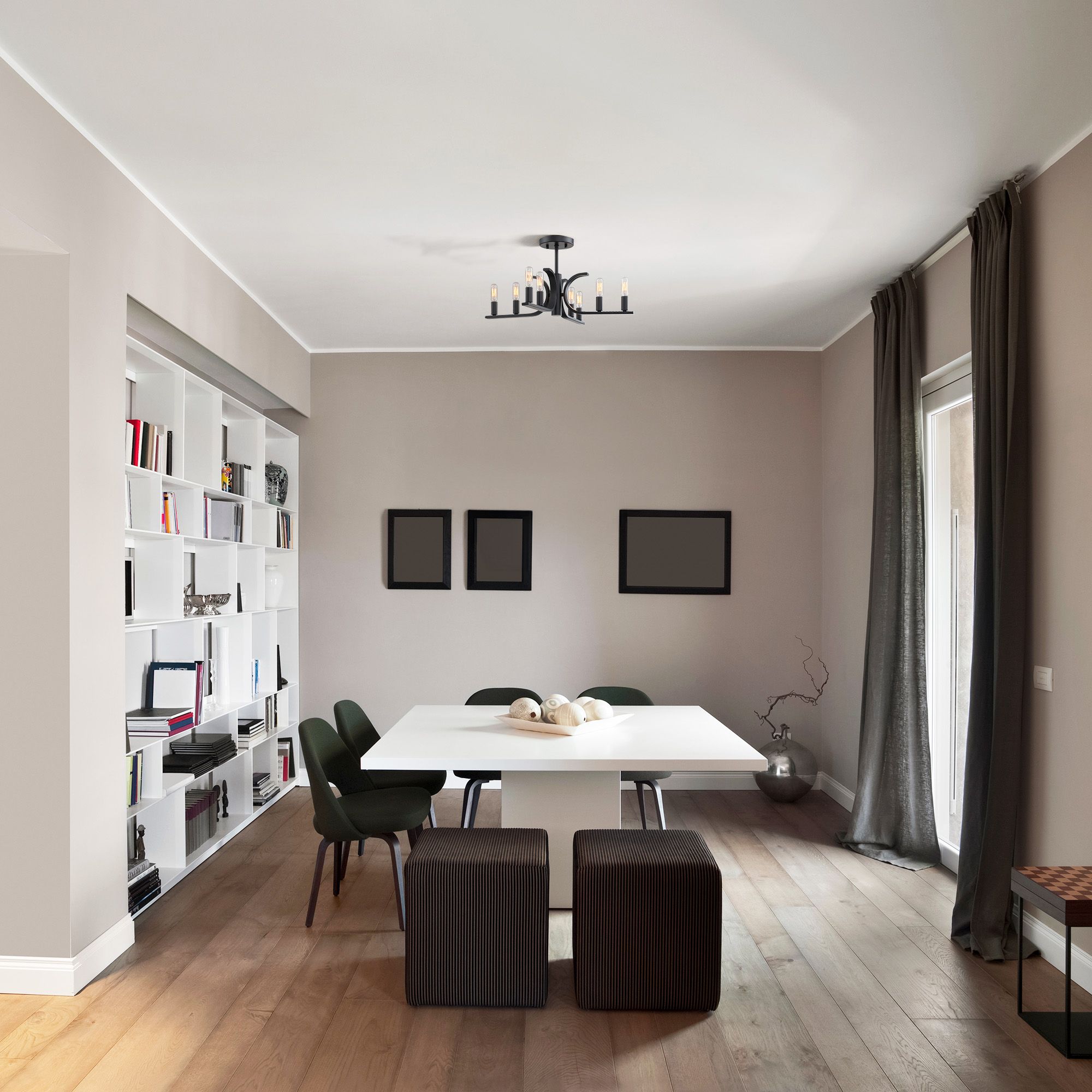 Skye 22.75 in. 8-Light Matte Black Minimalist Semi Flush Mount