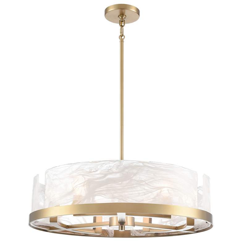 Image 1 Skye 24.02"W 6-Light Brushed Brass Chandelier w/ Wispy White Shade