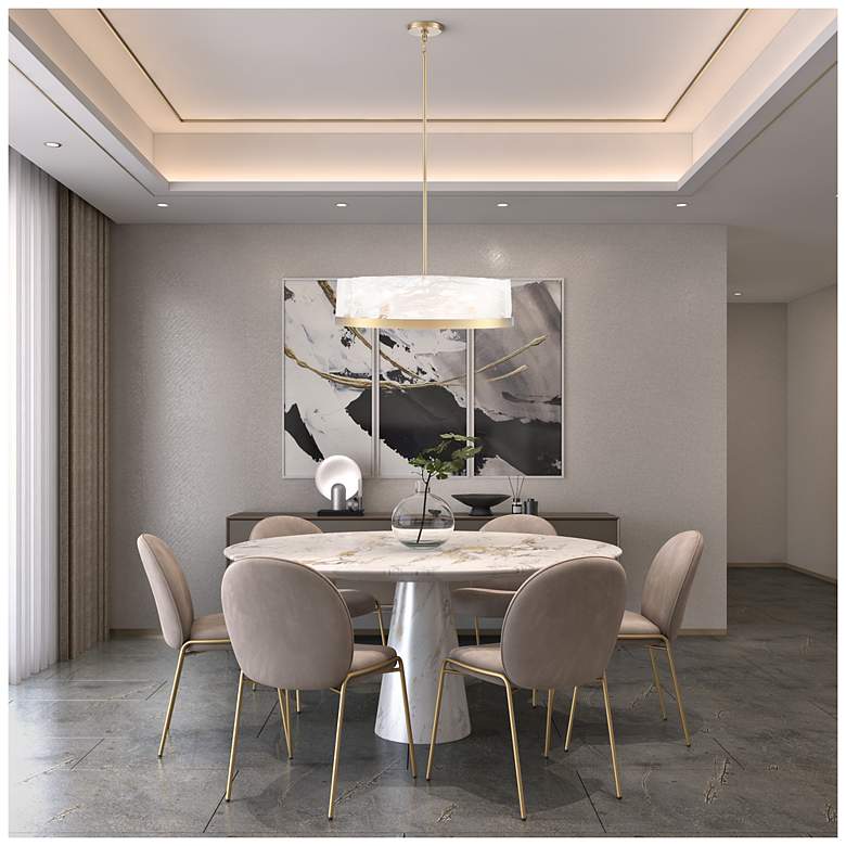 Image 6 Skye 24.02"W 6-Light Brushed Brass Chandelier w/ Wispy White Shade more views
