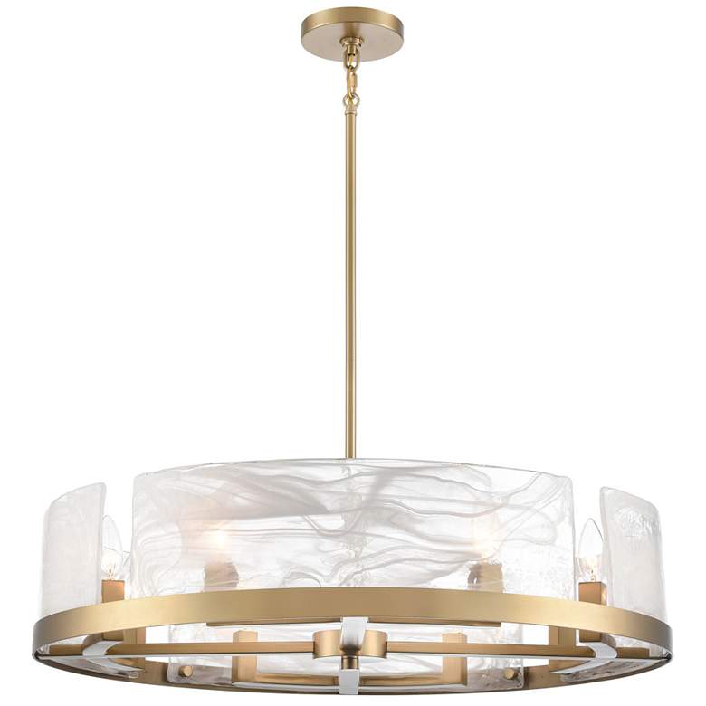 Image 1 Skye 28" Wide 8-Light Brushed Brass Chandelier w/ Wispy White Shade
