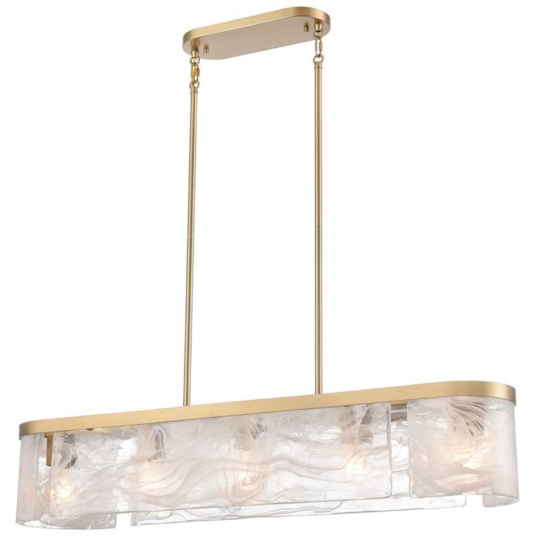 Image 1 Skye 45"W 6-Light Brushed Brass Island-Light w/ Wispy White Shade