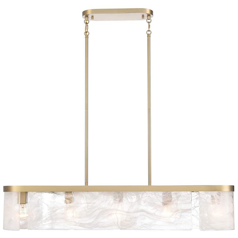 Image 3 Skye 45"W 6-Light Brushed Brass Island-Light w/ Wispy White Shade more views