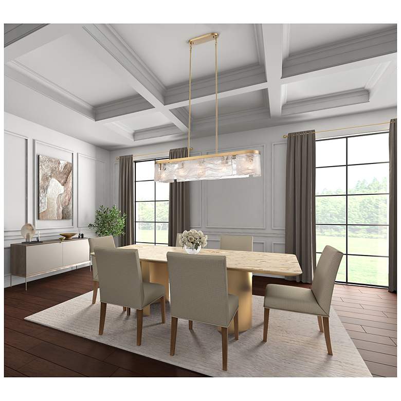 Image 5 Skye 45"W 6-Light Brushed Brass Island-Light w/ Wispy White Shade more views