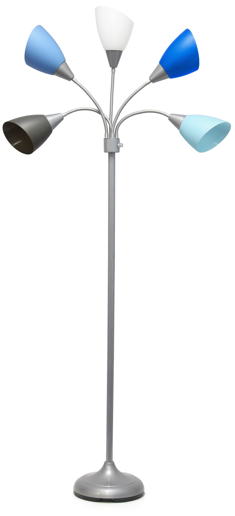 Skye 67" Gooseneck Floor Lamp in Silver with Blue, White and Gray Shades