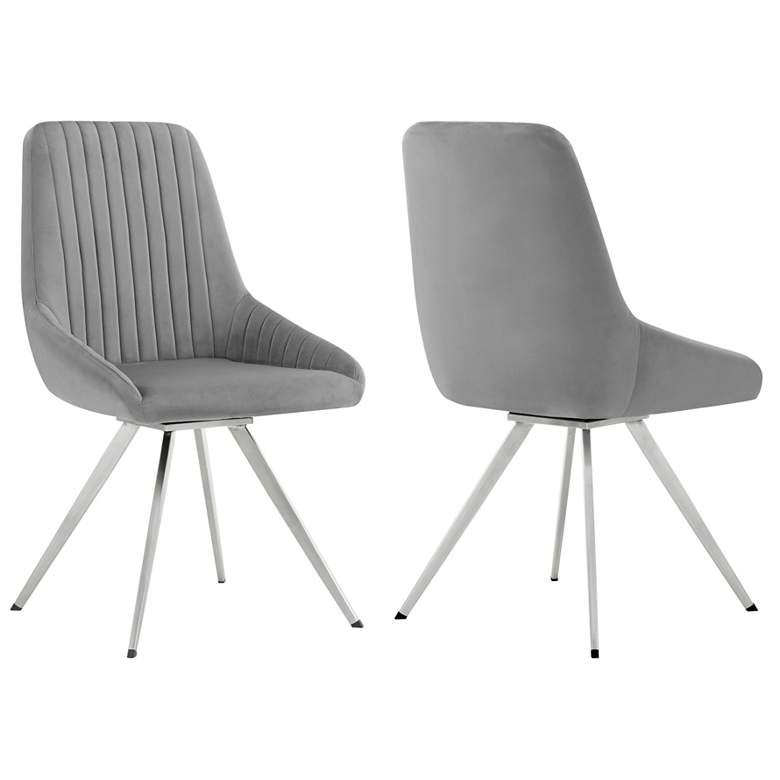 Image 1 Skye Set of 2 Dining Chairs in Gray Velvet and Stainless Steel