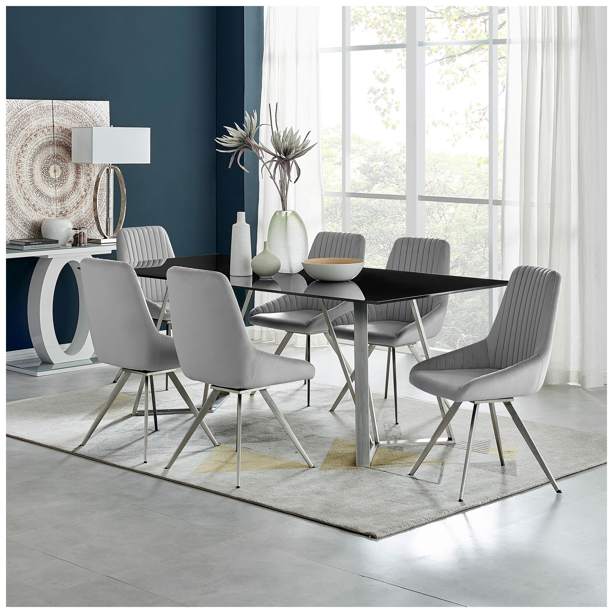 Skye Set of 2 Dining Chairs in Gray Velvet and Stainless Steel