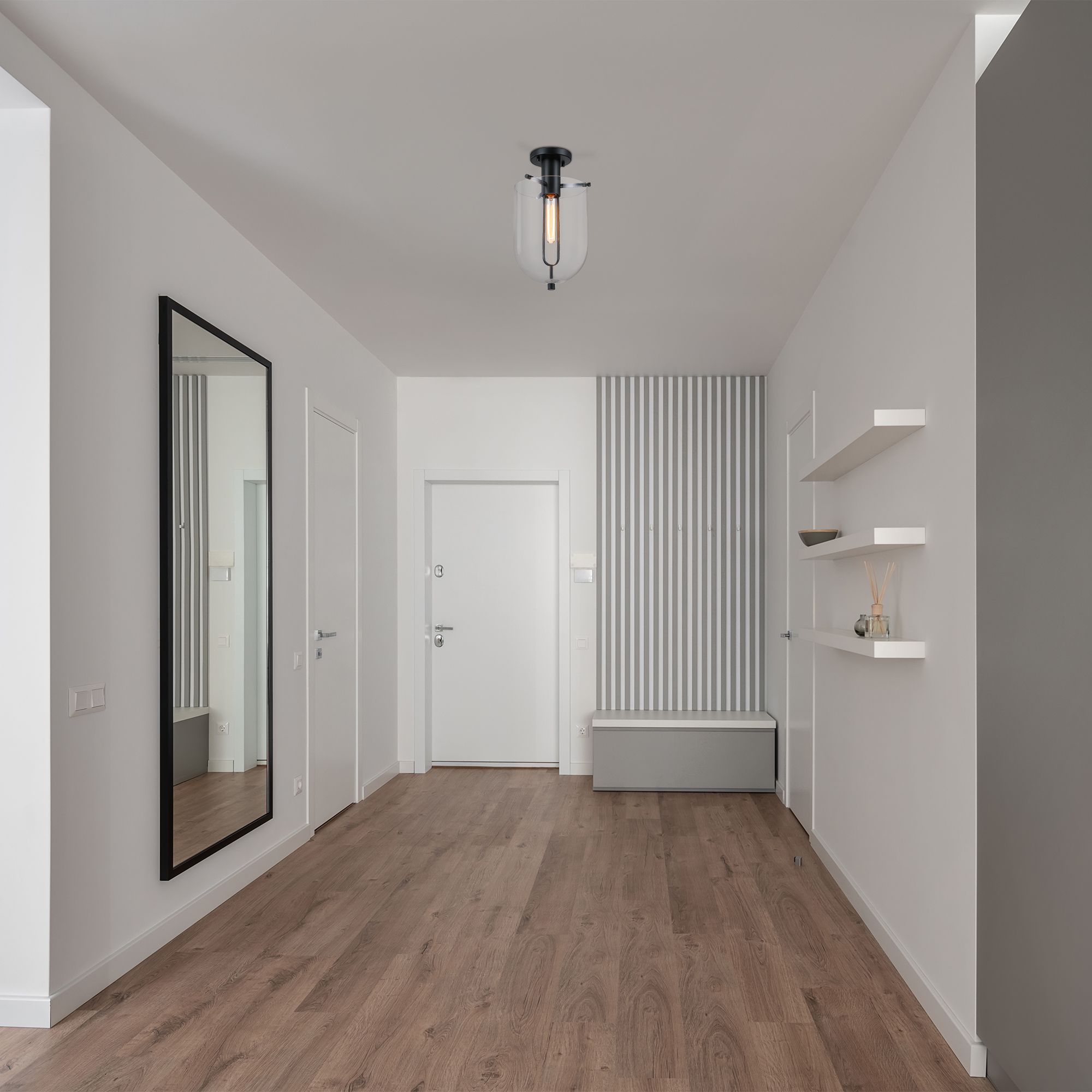 Image 5 Skylar 10 in. Matte Black Transitional Semi-Flush Mount with  Glass Shade more views