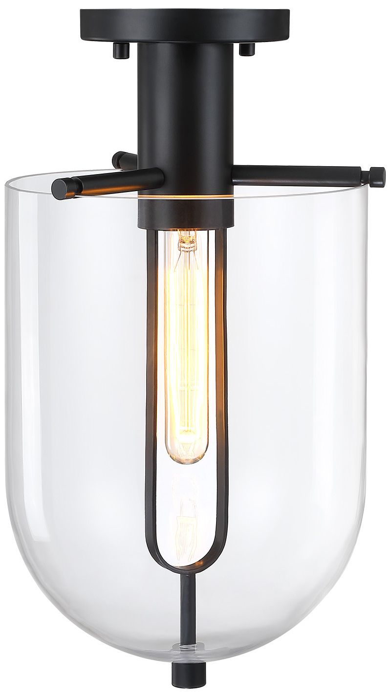 Skylar 10 in. Matte Black Transitional Semi-Flush Mount with  Glass Shade