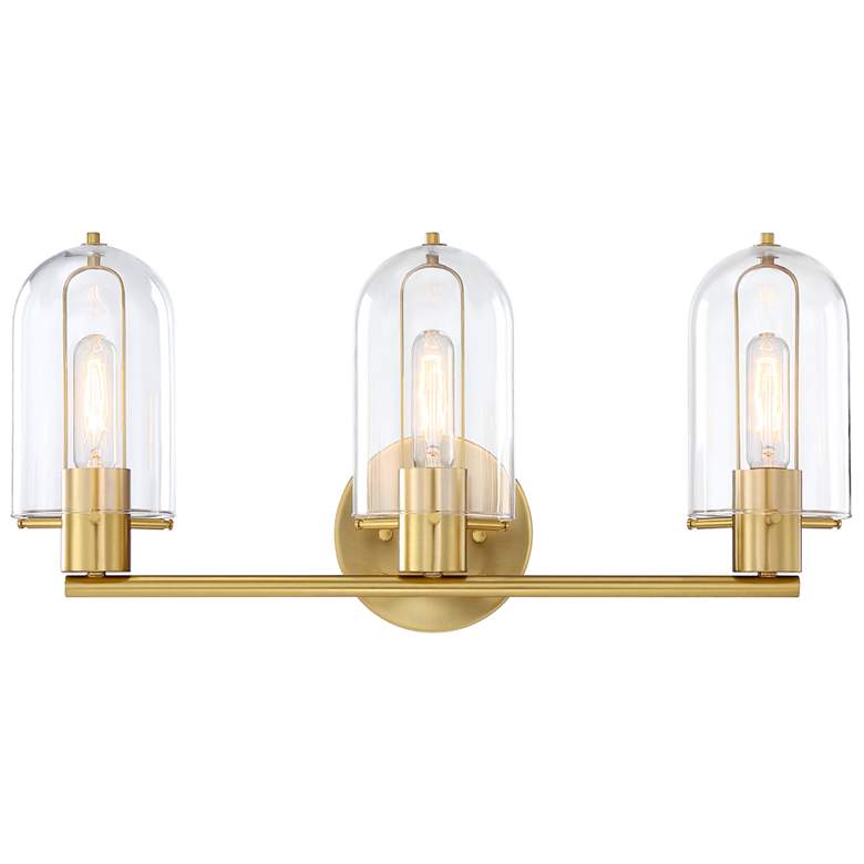 Image 1 Skylar 24.5 in. 3-Light Brushed Gold Vanity Light with Clear Glass Shades
