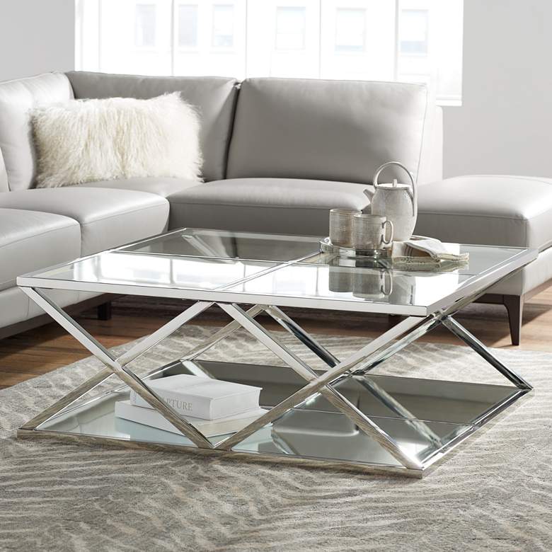 Image 1 Skylar 40 inch Wide Mirrored and Chrome Modern Coffee Table