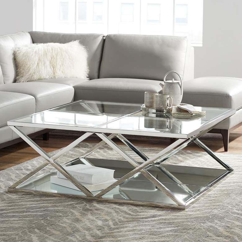Image 1 Skylar 40" Wide Mirrored and Chrome Modern Coffee Table