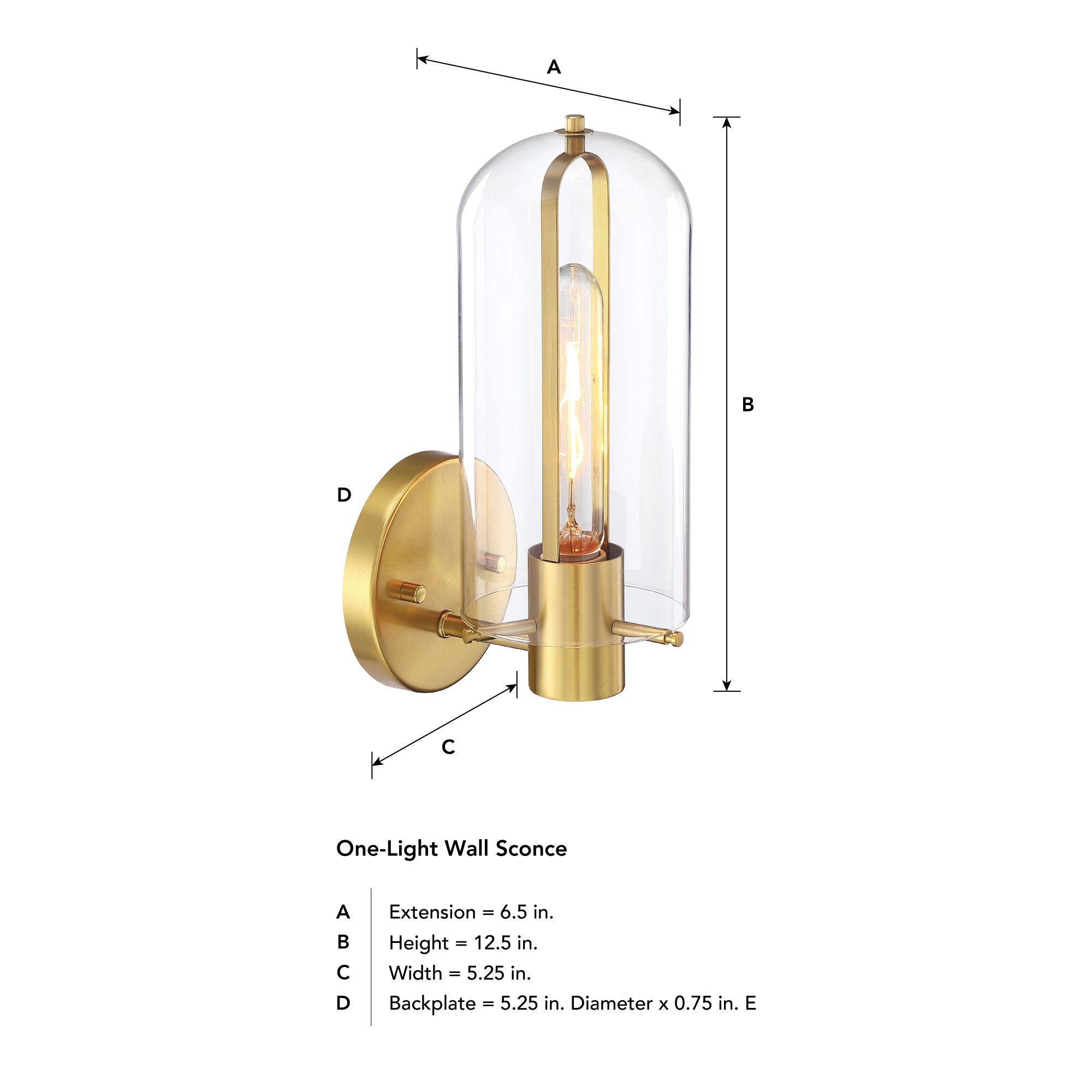 Image 7 Skylar 5.25 in. 1-Light Brushed Gold Wall Sconce Light more views