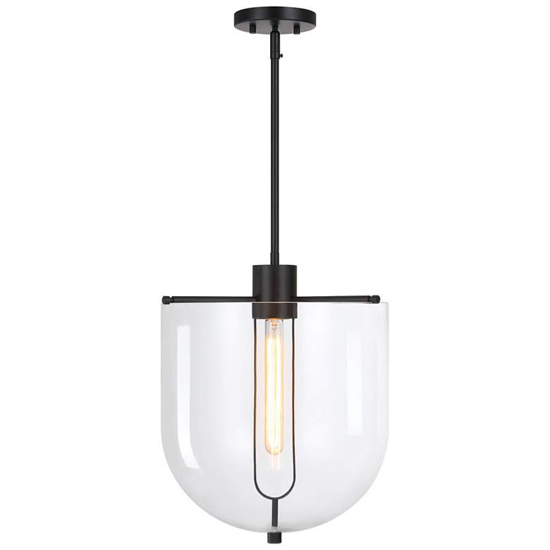 Image 1 Skylar 60 Watt 1-Light Matte Black Down Pendant Light with Glass Shade