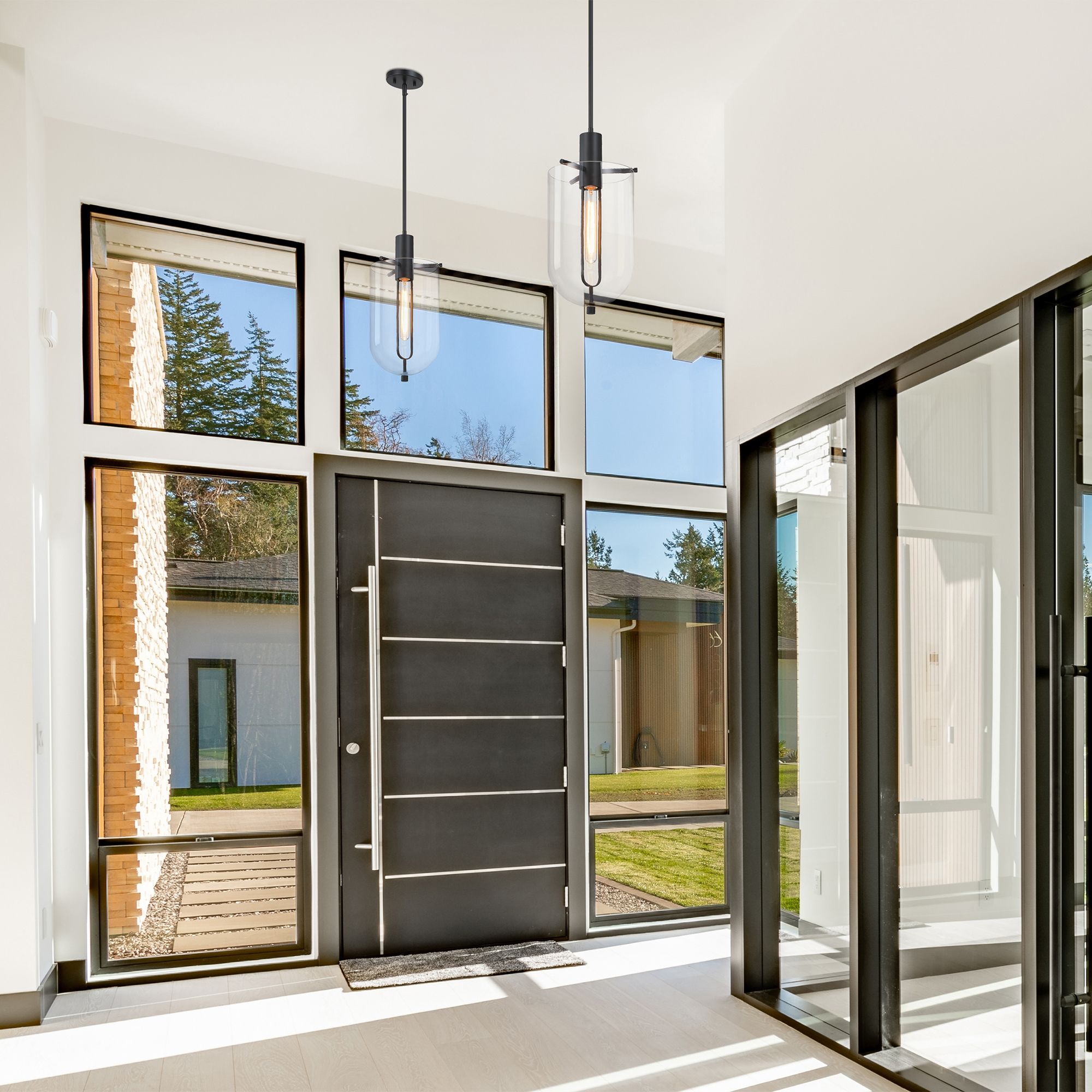 Image 7 Skylar 60Watt 1-Light 10"Matte Black Pendant Light with Glass Shade more views