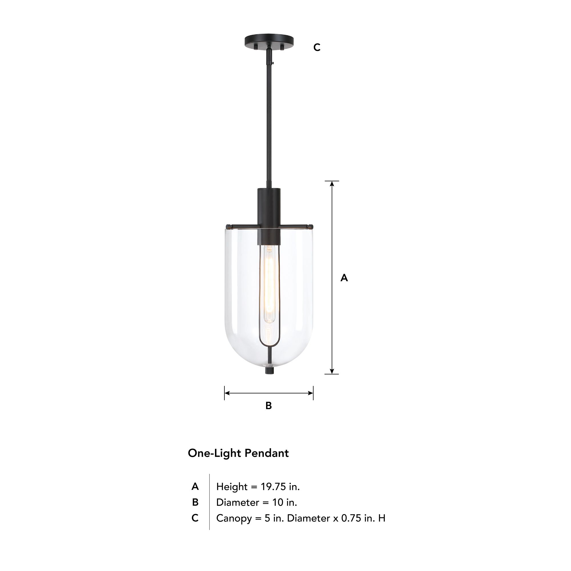 Skylar 60Watt 1-Light 10"Matte Black Pendant Light with Glass Shade