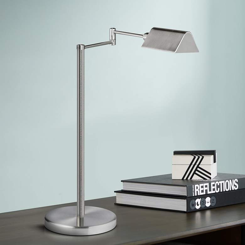 Image 1 Skylar Satin Nickel Metal Swing Arm LED Desk Lamp