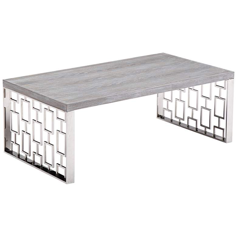 Image 1 Skyline Gray Wash and Brushed Stainless Steel Coffee Table