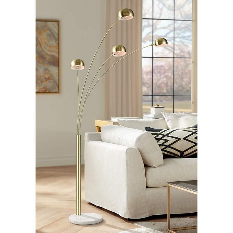 Image 1 Skyline Satin Brass 4-Light Adjustable Arc Floor Lamp