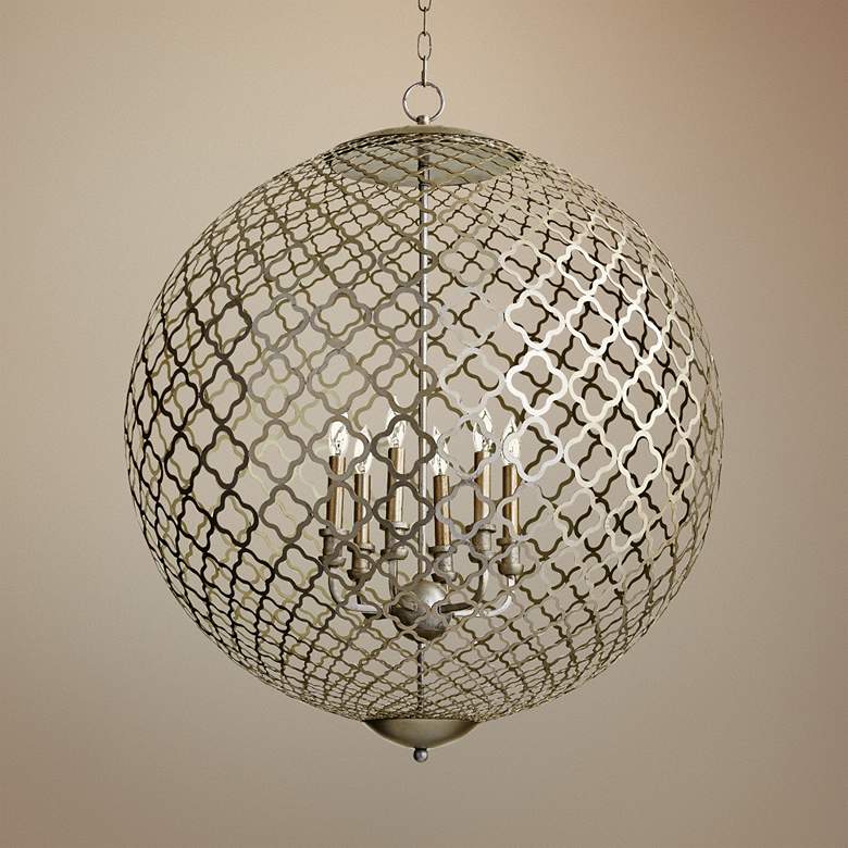 Image 1 Skyros 30" Wide Chain-Link Orb Silver Leaf Pendant Light