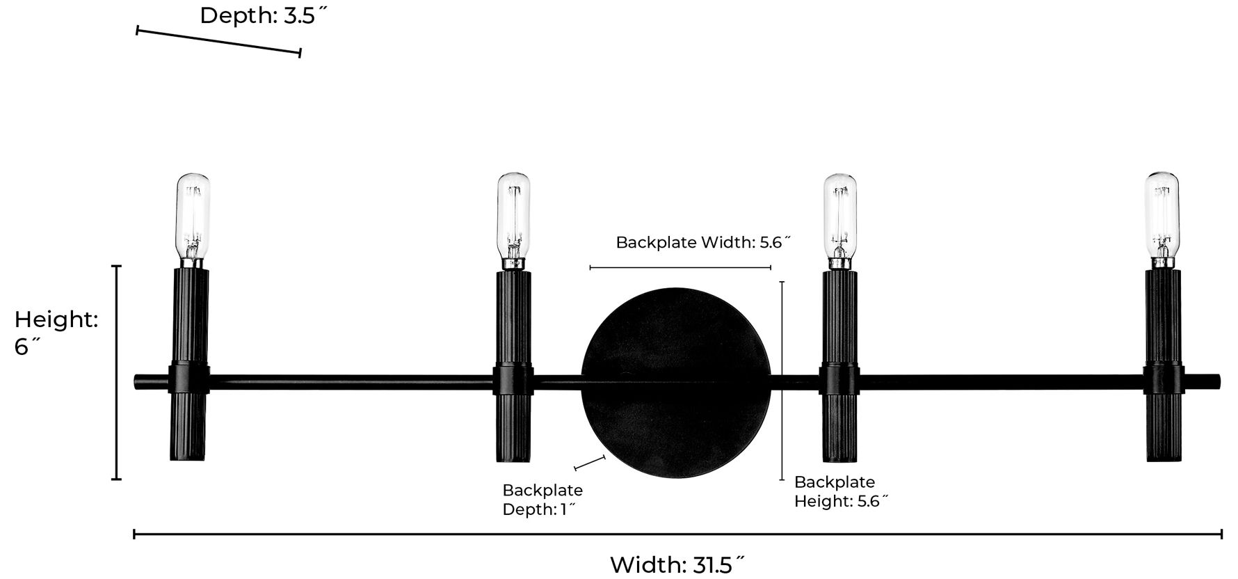 Skyva 6" High 4-Light Vanity in Matte Black