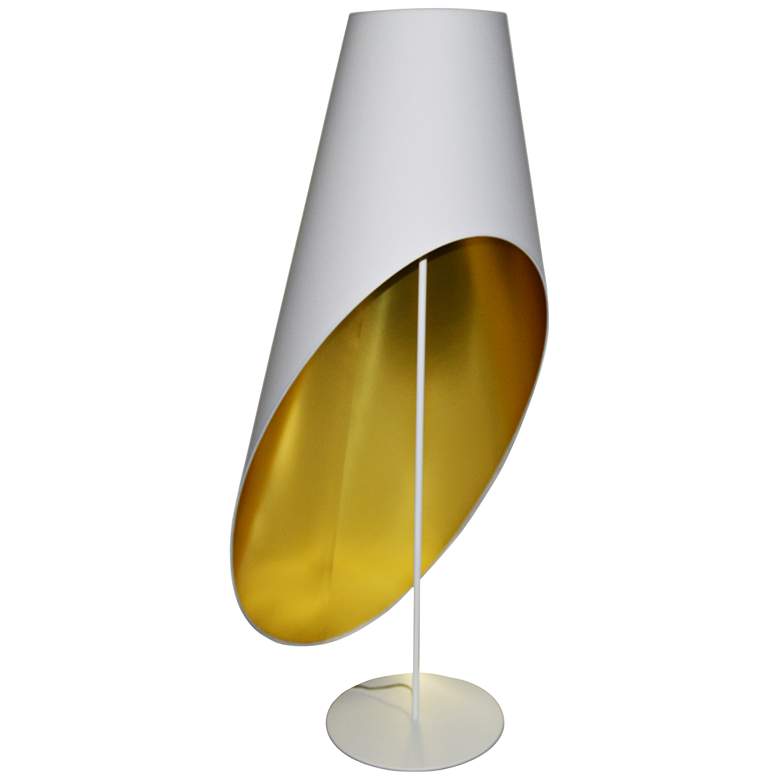 Image 1 Slanted Drum White and Gold Floor Lamp
