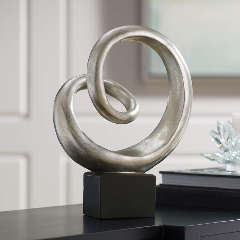 Image 1 Slanted Spiral 16 inch High Silver Finish Modern Sculpture