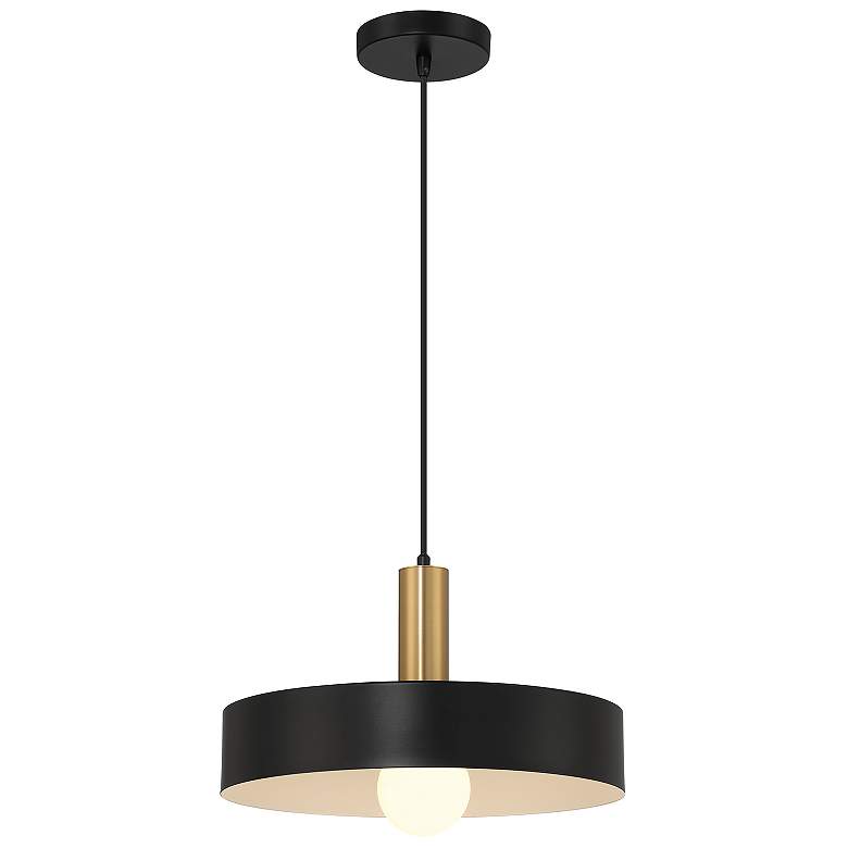 Image 1 Slate 13 3/4"W Black w/ Antique Brushed Brass Pendant Light