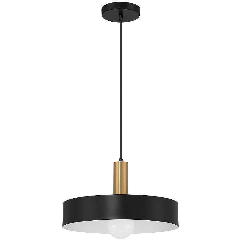 Image 2 Slate 13 3/4"W Black w/ Antique Brushed Brass Pendant Light more views