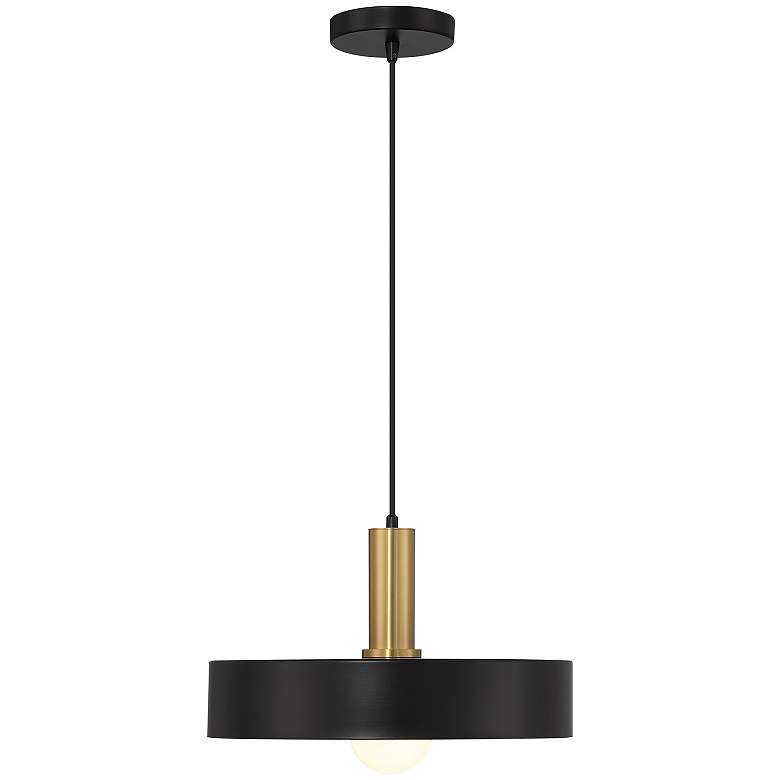 Image 3 Slate 13 3/4"W Black w/ Antique Brushed Brass Pendant Light more views