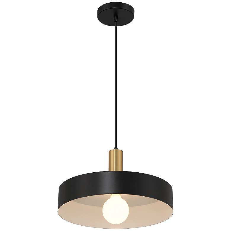 Image 4 Slate 13 3/4"W Black w/ Antique Brushed Brass Pendant Light more views