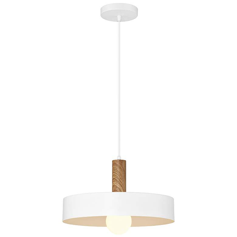 Image 1 Slate 13 3/4"W White with Natural Wood Grain Pendant Light